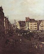 Bernardo Bellotto, Ansicht von Dresden, Der Altmarkt von der Seegasse aus